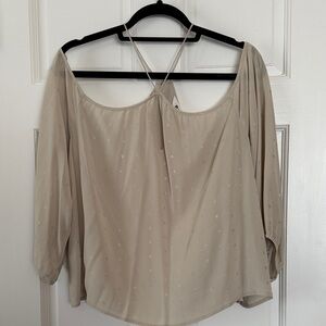 BB Dakota Light Beige Off-Shoulder Blouse with Keyhole Back